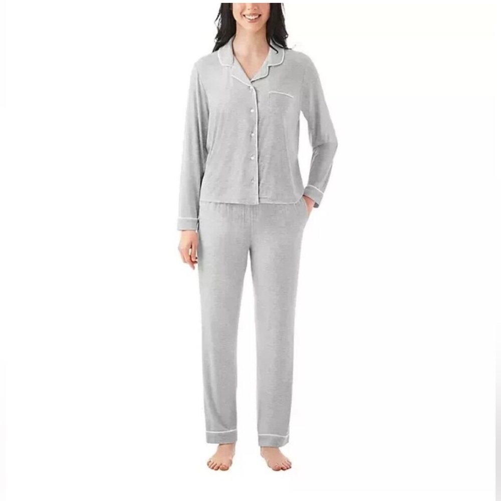 MEMBERS MARK Women’s Knit Long Sleeve/Long Pants Pajama Set Gray Elastic Waist